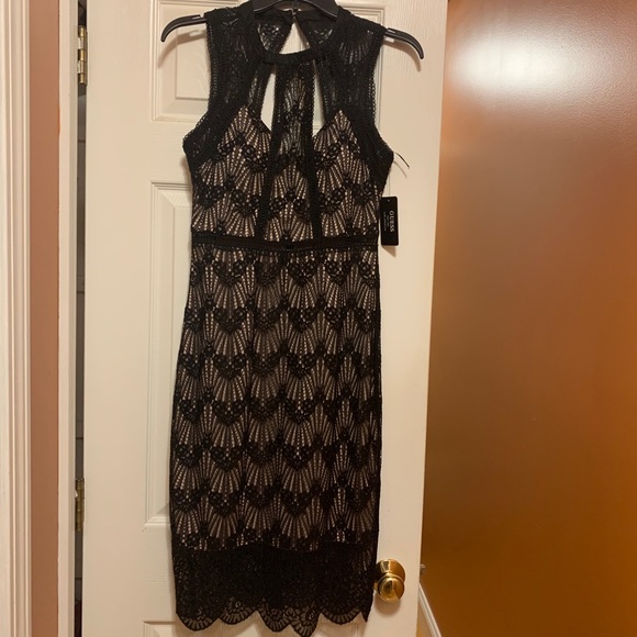 Guess black with nude underlay cocktail dress. - Picture 2 of 6